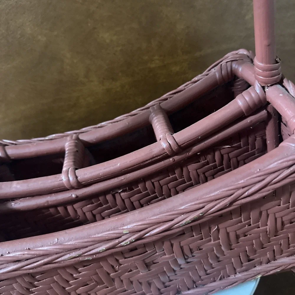 Vintage Bamboo Wicker Basket Utensil Caddy Storage Organizer (see photos)